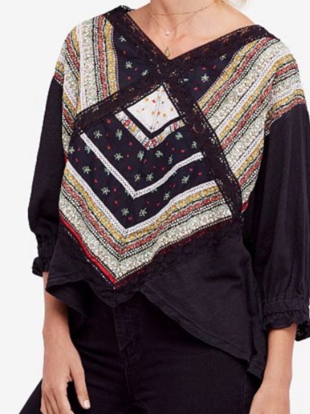 Free People Prairie Days Lace Patterned Panel Top Small could fit m/l P2P 24”